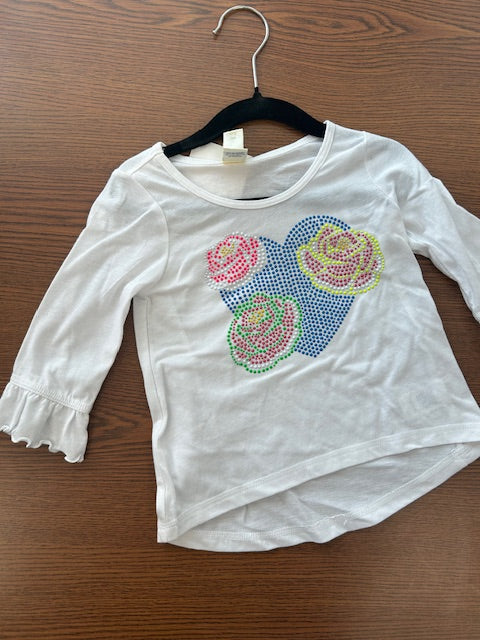 Ruffle Long Sleeve Studded Flower Tee *In Stock*
