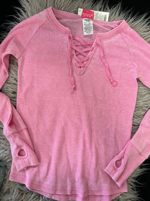 Long Sleeve Waffle Tee with Neckties **In Stock Ready to Ship)