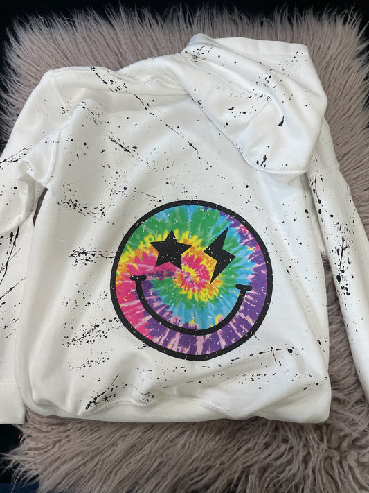 Splatter Tie Dye Smiley Hoodie **In Stock**
