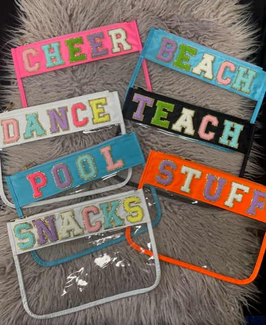 Chenille Patch Clear Pouches