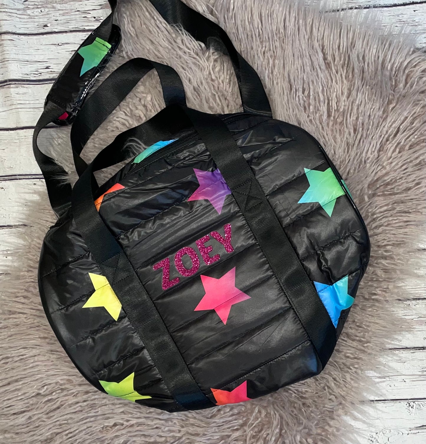Star Print Puffer Duffle Bag