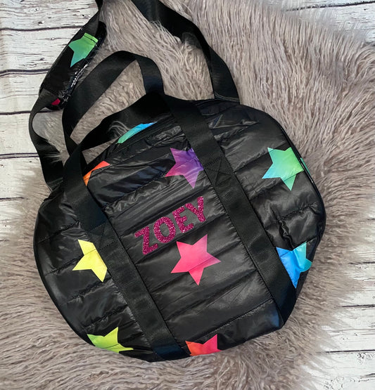 Star Print Puffer Duffle Bag