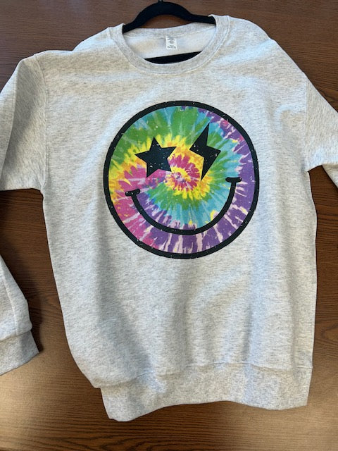 Tie Dye Smiley Crewneck Sweatshirt *In Stock*