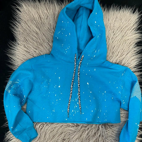 Leopard String Bling Crop Hoodie