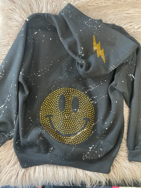Zip Up Bling Smiley Hoodie *In Stock Ready to Ship*
