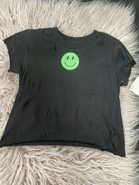 Distressed  Neon Glitter Smiley tee  *In Stock Ready to Ship*